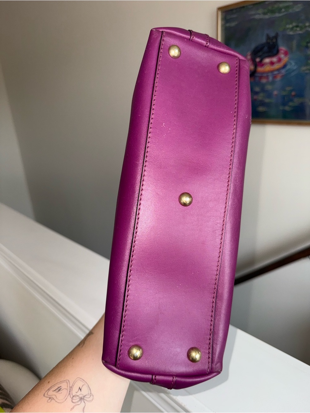 Gucci Purple Leather Top-Handle Satchel with Gold-Tone Logo Charm - Picture 8 of 13